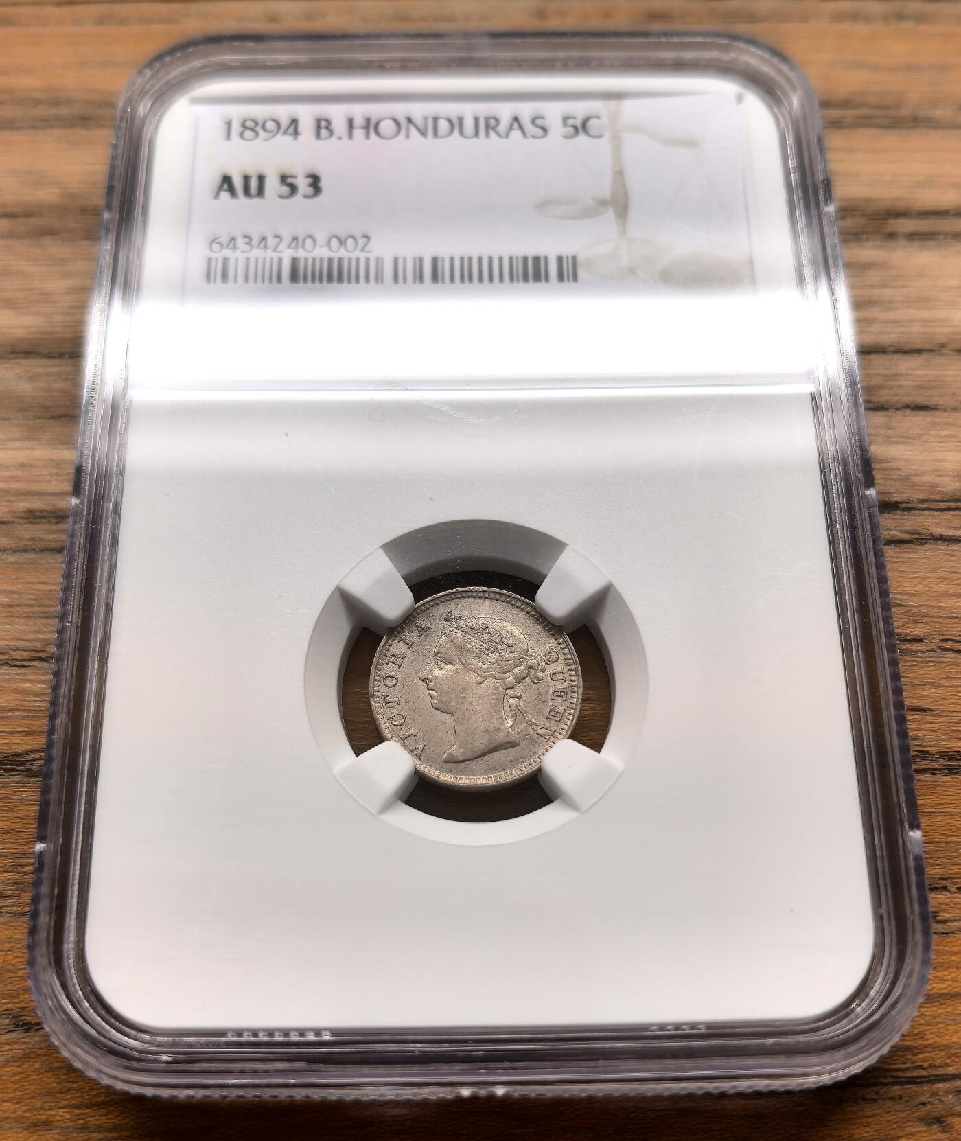 凡希社世界钱币微拍第三百十六期 1894英属洪都拉斯小维5分银币NGC-AU53