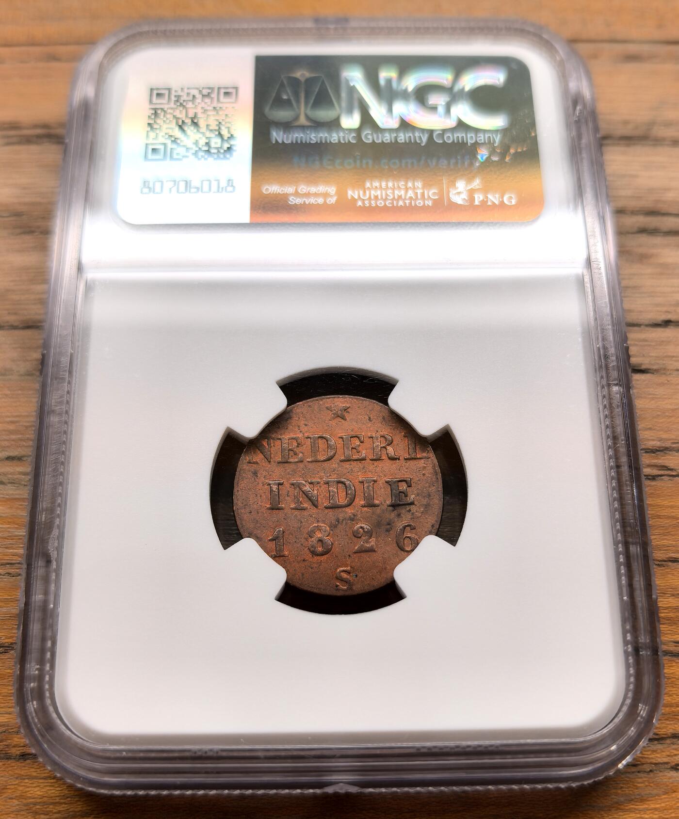 凡希社世界钱币微拍第三百十六期 1826荷属东印度1/4Stiver铜币NGC-MS63