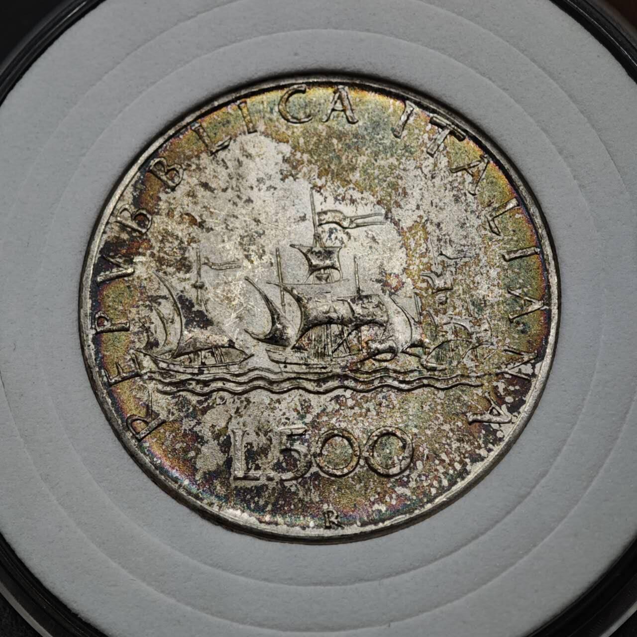 【淘币小摊】实时拍第八百三十七拍   散币银币场   满百包邮可预留二周 每周一统一发货   意大利1966年500里拉银币五彩包浆