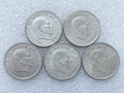 第一海外回流一元起拍收藏 散集专场  第284期 - 丹麦1克朗硬币 弗雷德里克九世头像 5枚 带光品