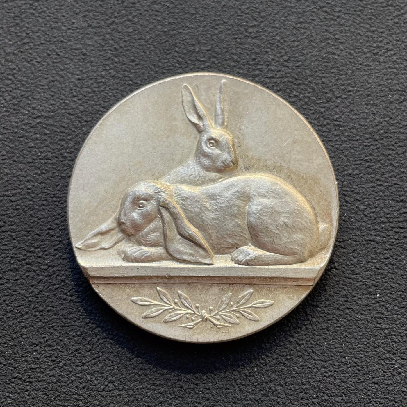 「木头集藏」章牌专场-第65场 法国垂耳兔和比利时野兔铜章，直径：40mm，品相还不错。