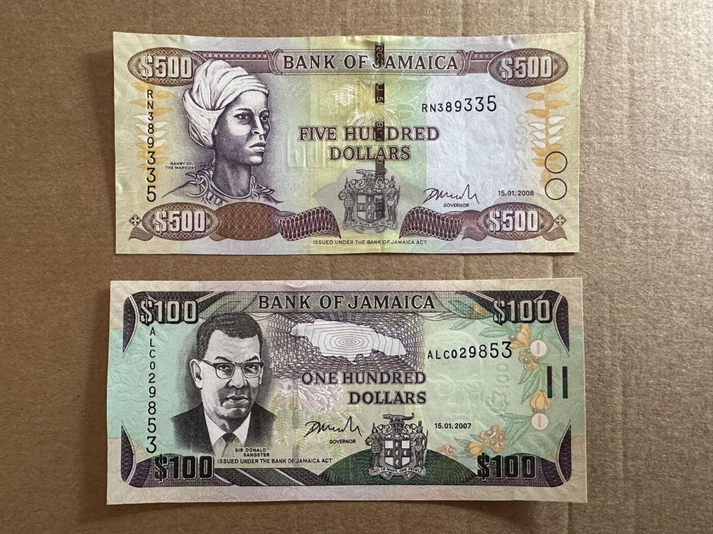 🐍甜小邱世界纸币收藏🐍第138期精品场💐 无47靓号两张 全新UNC 牙买加 500 1000元