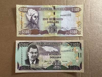 🐍甜小邱世界纸币收藏🐍第138期精品场💐 - 无47靓号两张 全新UNC 牙买加 500 1000元