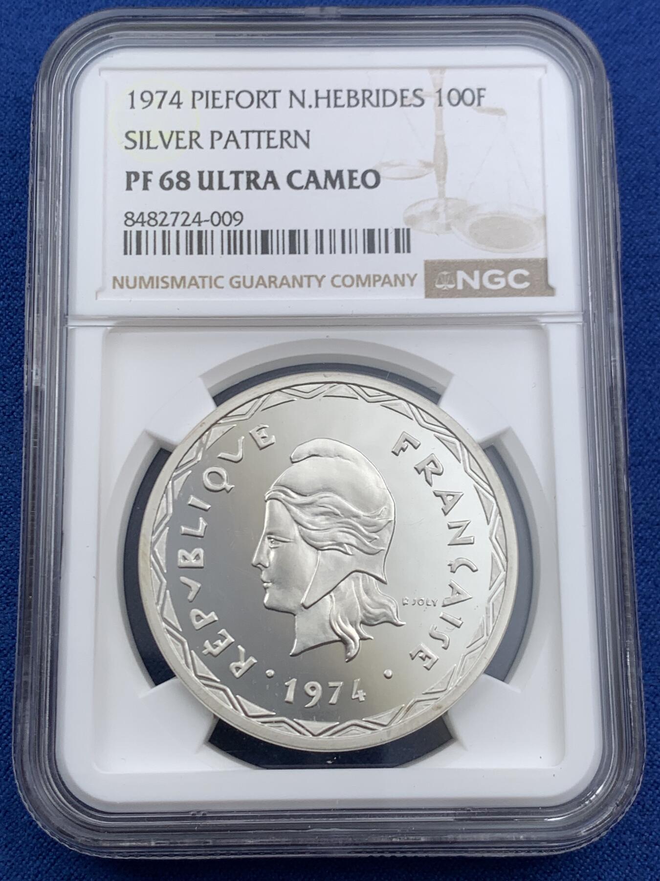 《竞宝斋》第453场 周日，周一 2场连拍 （全场包邮，欢迎送拍） 七枚一组 NGC PF67UC-PF69UC 法属赫布里底群岛1974年/1979年加厚精制校样银币 100法郎为加厚盒 太平洋岛国 艺术设计独特 只有几百枚的发行量 8月份SBP一套分数较差的成交价为人民币11000元