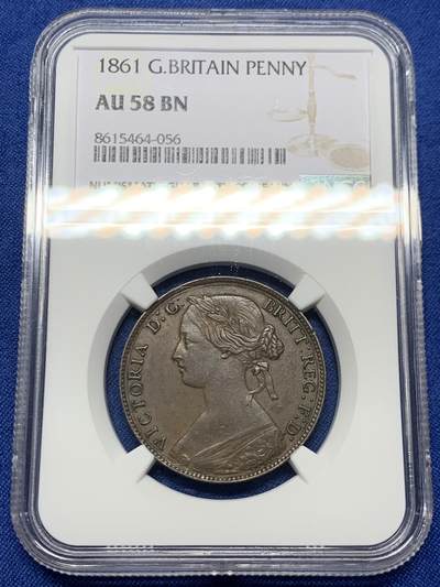 《竞宝斋》第453场 周日，周一 2场连拍 （全场包邮，欢迎送拍） - NGC AU58BN 英国1861年维多利亚女王1便士铜币