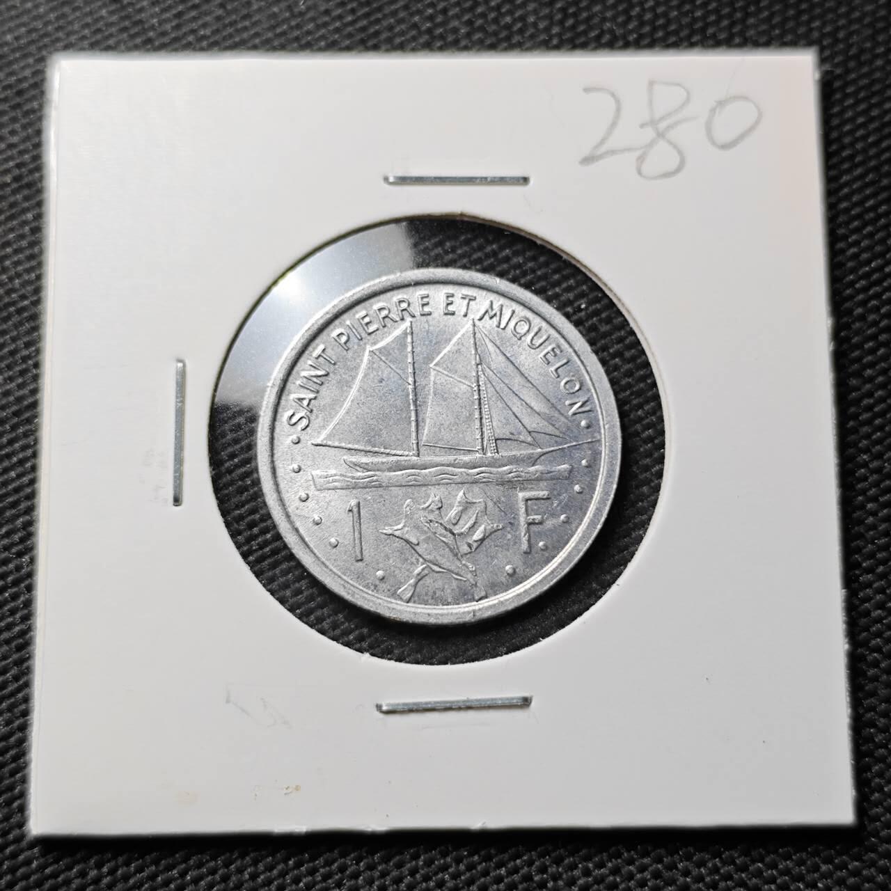 KK钱币收藏小铺 《套币 好品/批量散币专场》  2月预留时间 周末发货  法属圣皮埃尔和密克隆1948年1法郎铝币 帆船  好品