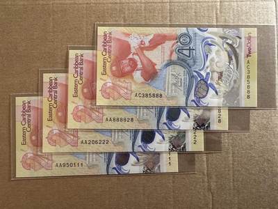 🐍甜小邱世界纸币收藏🐍第138期精品场💐 - AA首发冠111+222/AA近通天8靓号/888豹子号 靓号4张 IBNS获奖钞 全新UNC 东加勒比 2元