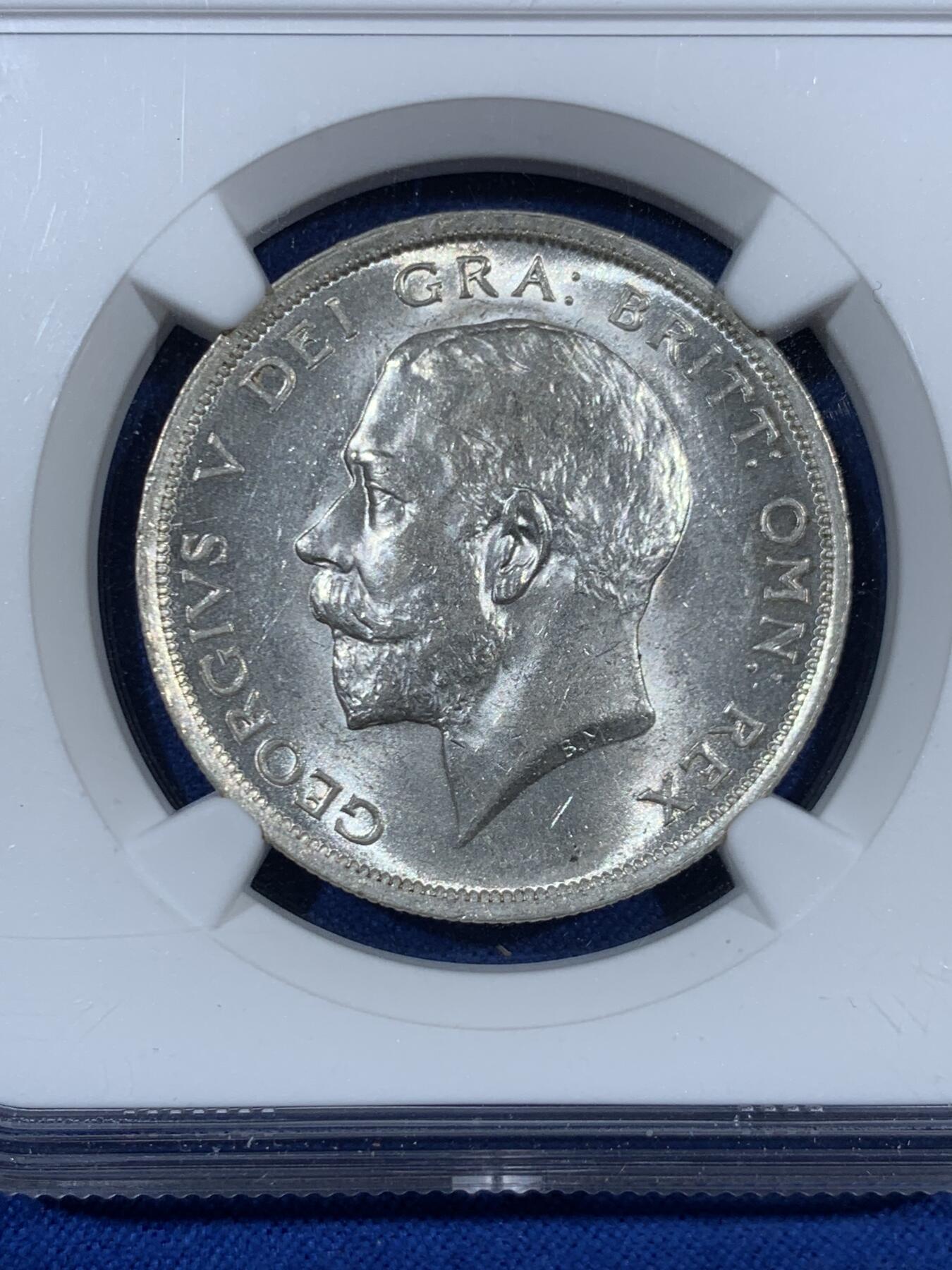 《竞宝斋》第453场 周日，周一 2场连拍 （全场包邮，欢迎送拍） NGC MS64 英国1915年乔治五世高银半克朗