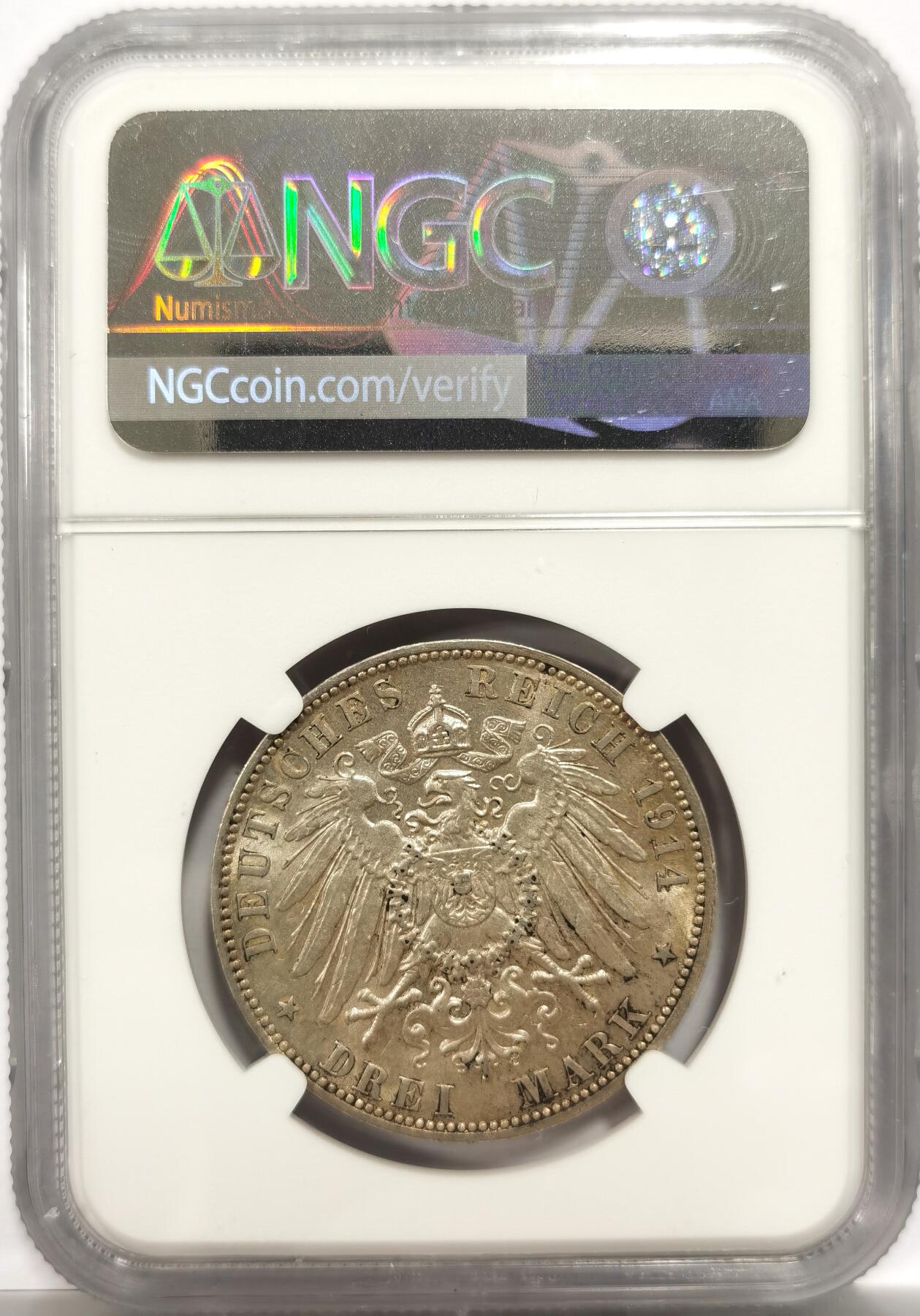 博洋堂“岁启嘉年”2026新年精品大拍专场暨第155期（全场包邮） NGC MS62 1914年德国汉堡自由市3马克银币，双狮长翅鹰，原汁原味老包浆，状态极佳。