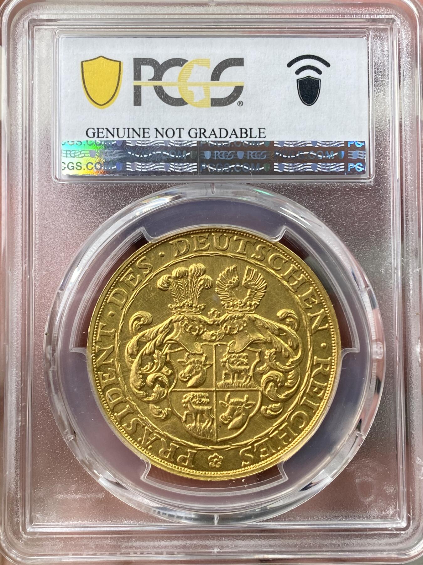 万国钱币拍卖第058期（万国新年大拍） PCGS UNCD 1928年德国魏玛共和国兴登堡总统5马克金质币章 伯恩哈特设计顶级名誉品 36MM 22.75G 900金 最大形制