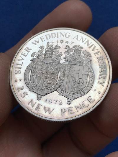 《竞宝斋》第453场 周日，周一 2场连拍 （全场包邮，欢迎送拍） - 直布罗陀1972年伊丽莎白二世银婚纪念25便士克朗型银币 925银 28.5g