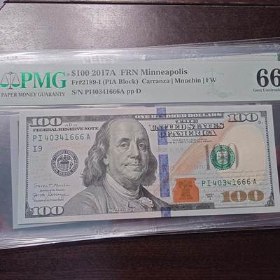 【新年首拍】世界钱币～微拍第222期暨2025年第62期  评级币专场 剩余部分硬通评级币汇率起拍 欢迎参与 - 2017A美国100元 带4豹子号1666 PMG66E