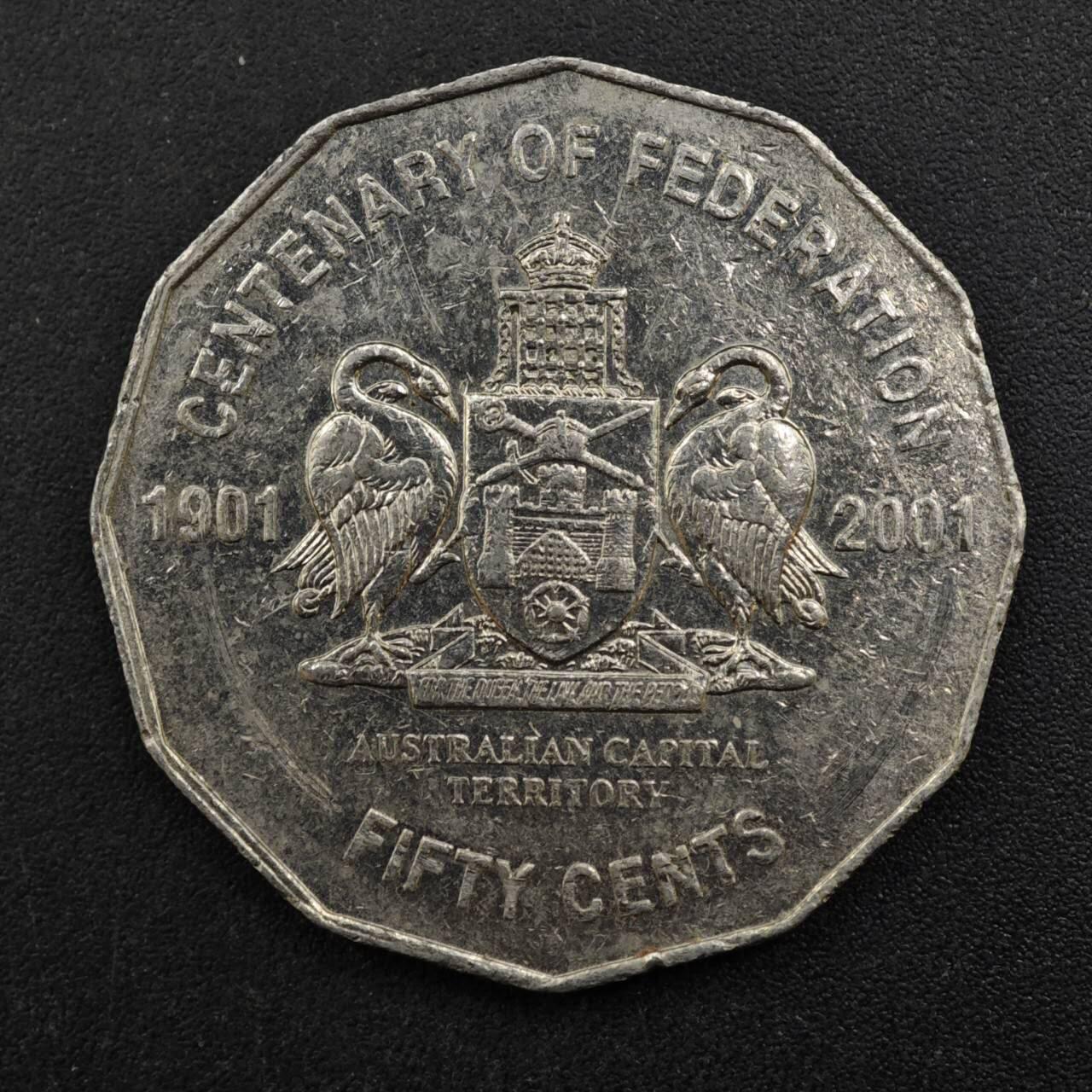 【淘币小摊】实时拍第八百三十七拍   散币银币场   满百包邮可预留二周 每周一统一发货   澳大利亚2001年首府州币50分纪念币