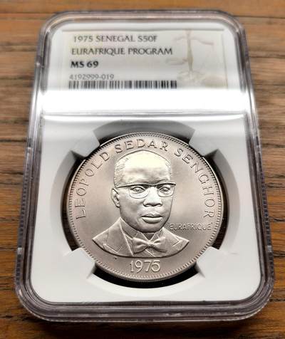 凡希社世界钱币微拍第三百十六期 - 1975塞内加尔欧非合作50法郎大银NGC-MS69