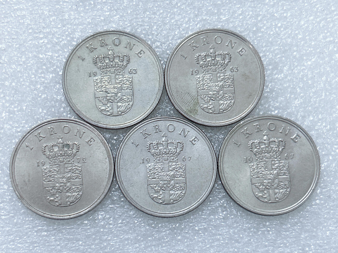 第一海外回流一元起拍收藏 散集专场  第284期 丹麦1克朗硬币 弗雷德里克九世头像 5枚 带光品