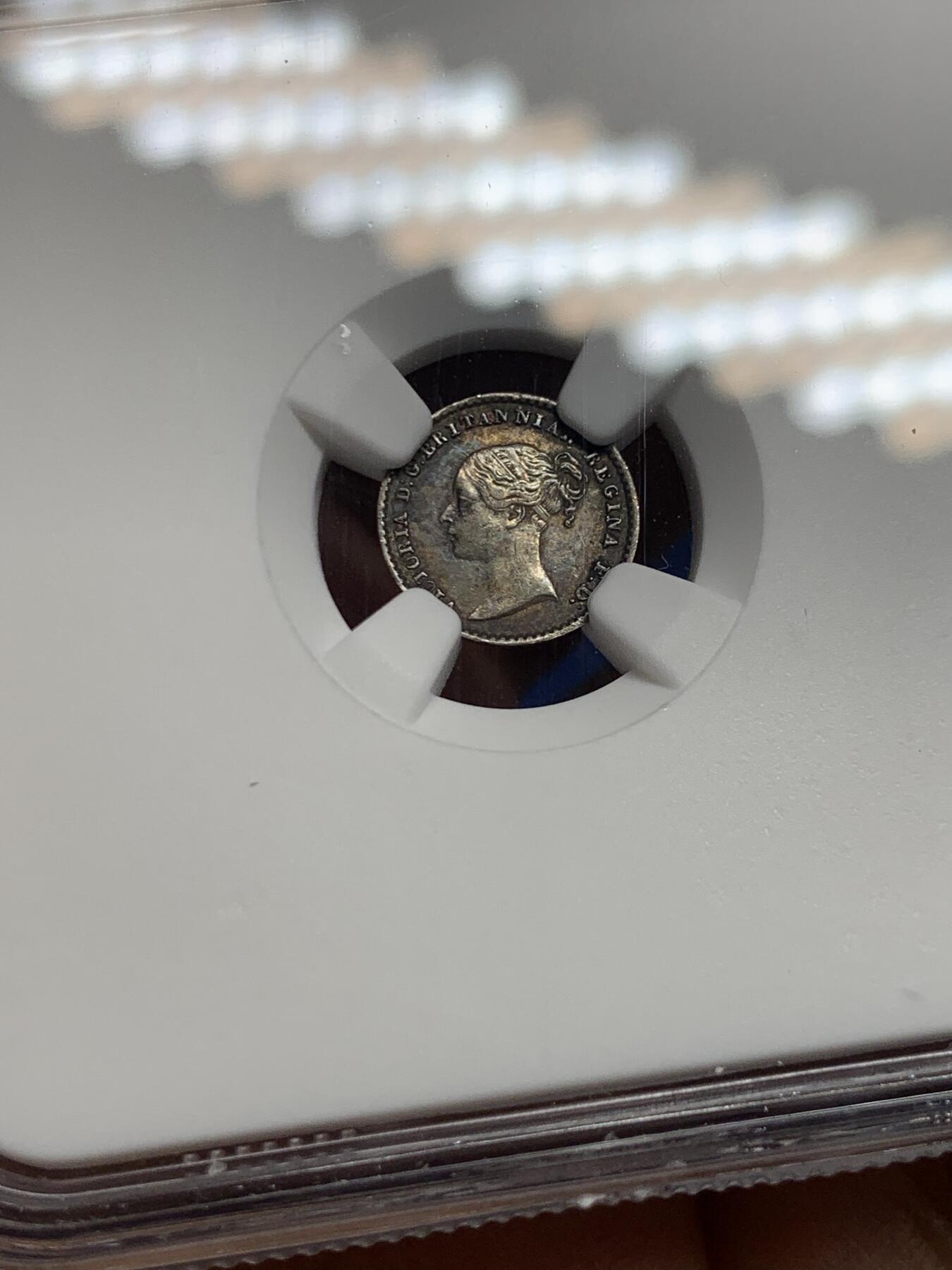 《竞宝斋》第453场 周日，周一 2场连拍 （全场包邮，欢迎送拍） NGC AU53 英国1844年维多利亚1便士银币 濯足节最小面值