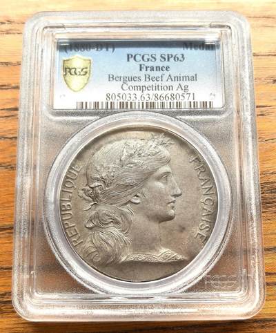 凡希社世界钱币微拍第三百十六期 - 1880法国贝尔格牛类畜牧竞赛纪念银章PCGS-SP63