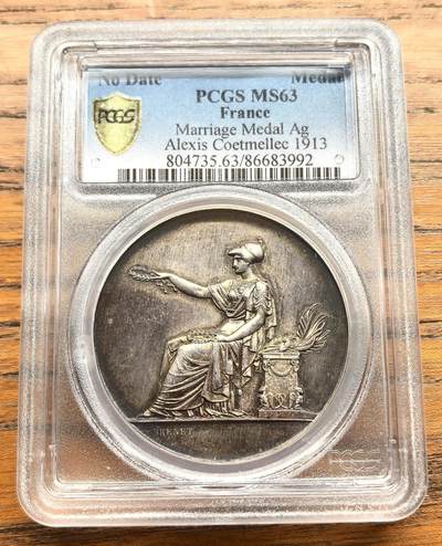 凡希社世界钱币微拍第三百十六期 - 1913法国南特产业协会发行Alexis结婚纪念银章PCGS-MS63
