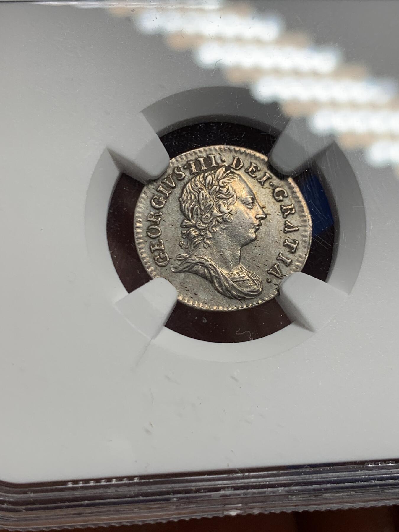 《竞宝斋》第453场 周日，周一 2场连拍 （全场包邮，欢迎送拍） NGC UNCD 英国1762年乔治三世3便士银币，濯足节系列银币，深打