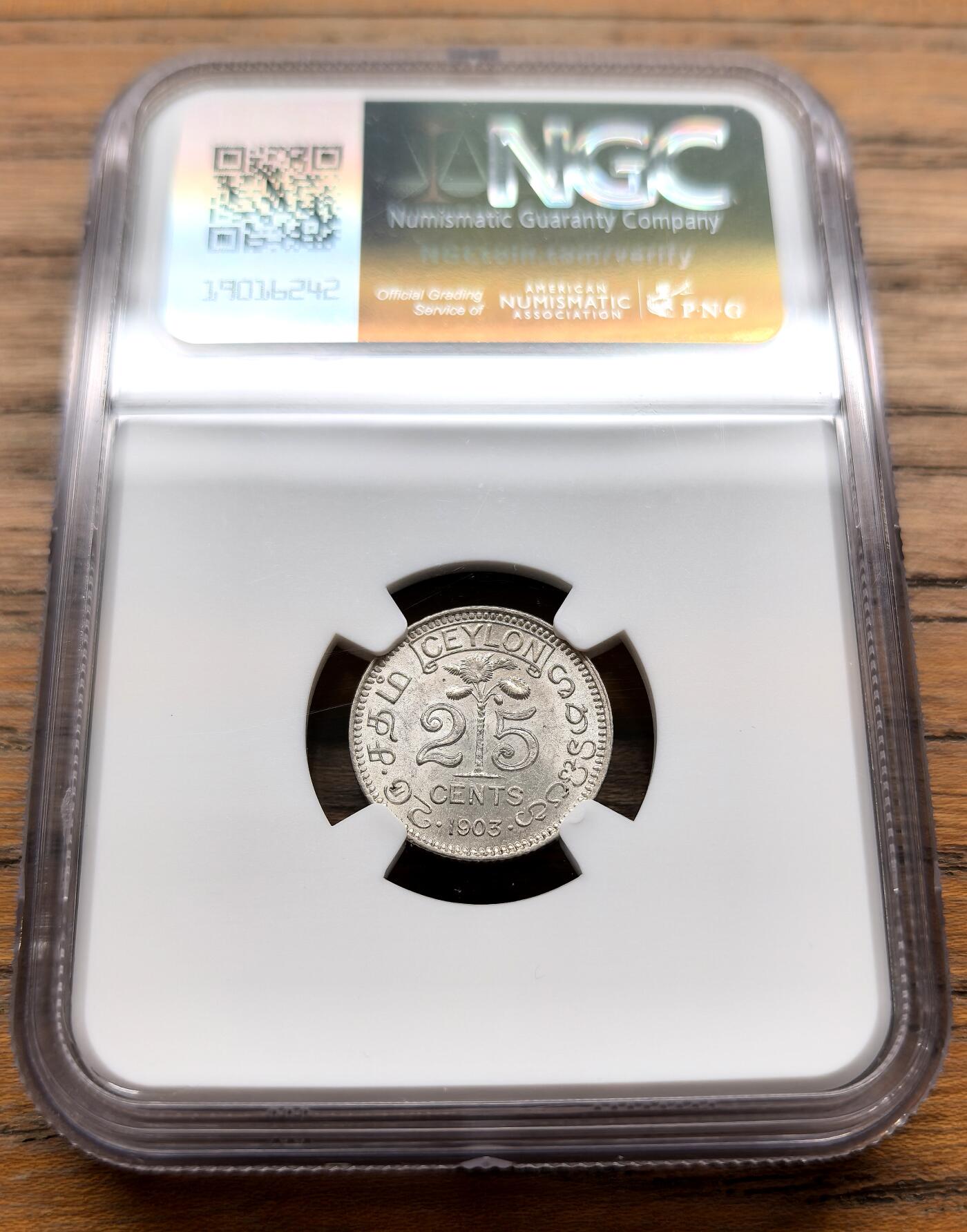 凡希社世界钱币微拍第三百十六期 1903英属锡兰爱七5分NGC-AU58