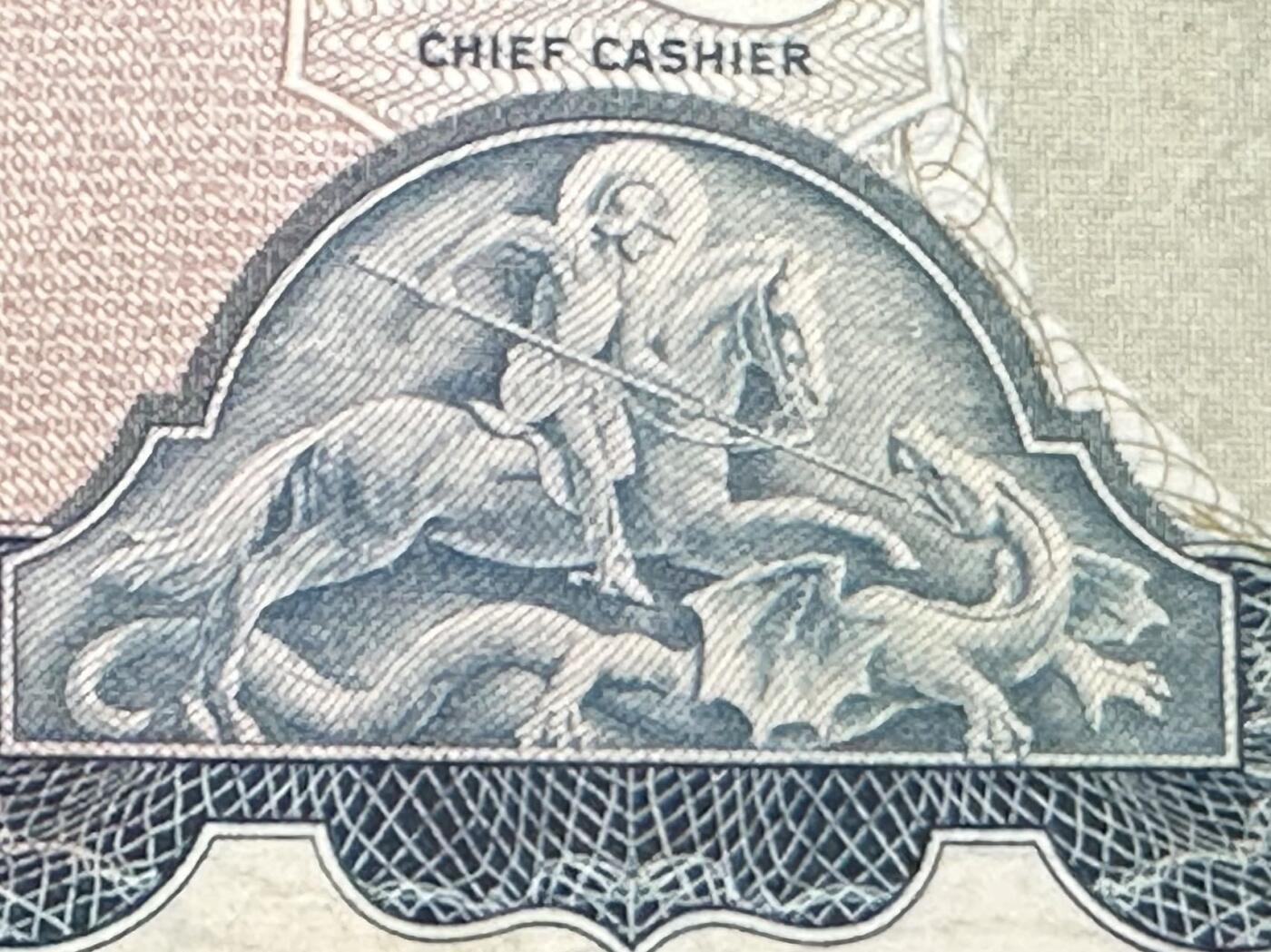 九十九场（喜迎元旦） 英国B序列5镑，流通品相。B序列有非常漂亮的设计！