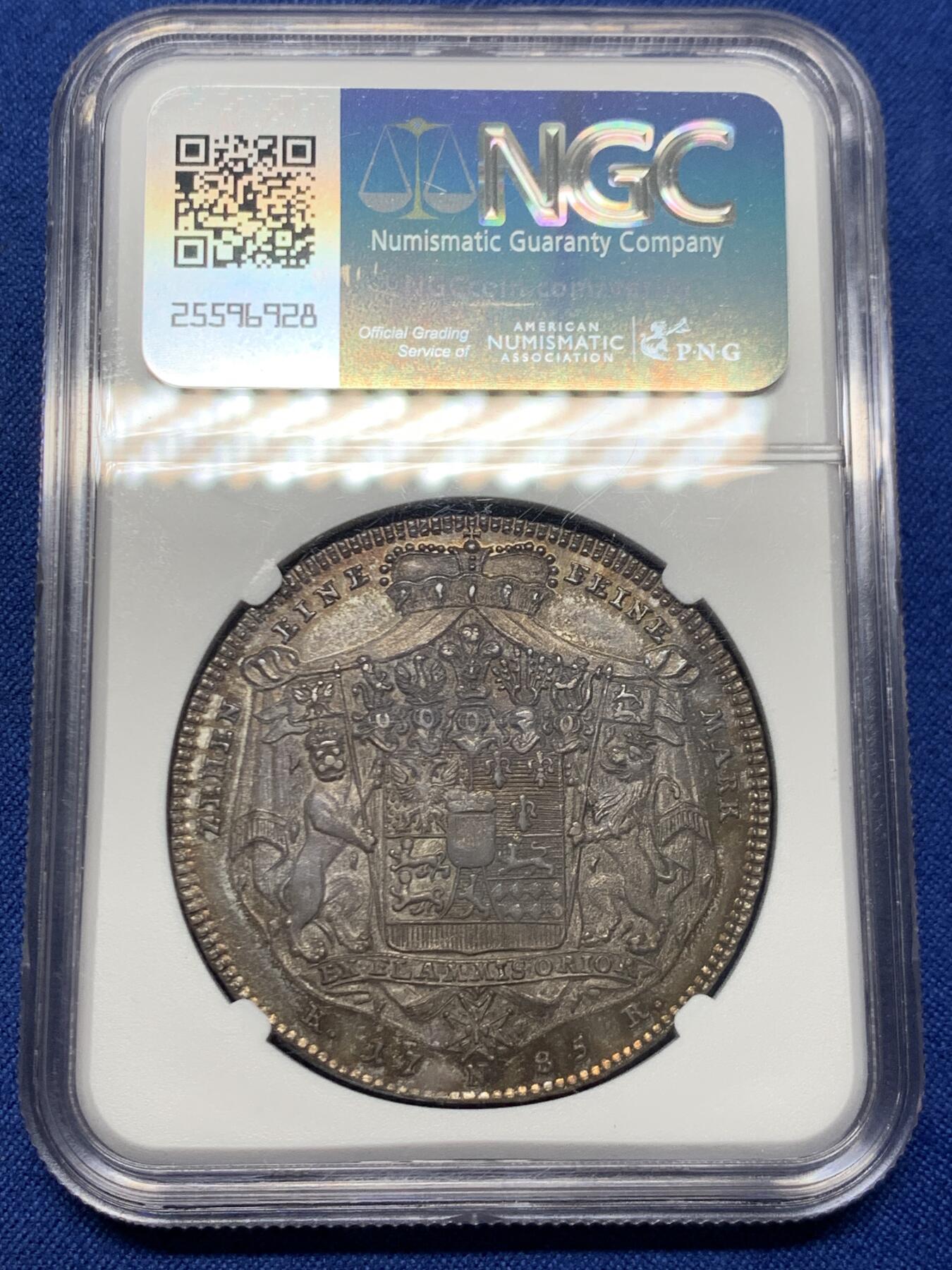 《竞宝斋》第453场 周日，周一 2场连拍 （全场包邮，欢迎送拍） NGC MS62 德国1785年霍亨洛厄-新施泰因-厄林根1泰勒 单年版精品小邦泰勒