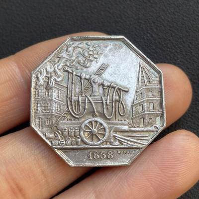 「木头集藏」章牌专场-第65场 - 法国火灾互助保险公司银章，直径：31 mm，13.1 g，边铭：手指 ARGENT （1845-1860），少见八角。