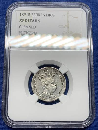 《竞宝斋》第453场 周日，周一 2场连拍 （全场包邮，欢迎送拍） - NGC XFD 意属厄立特里亚1891年R厂1里拉银币，少见的意大利殖民地银币，细节不错