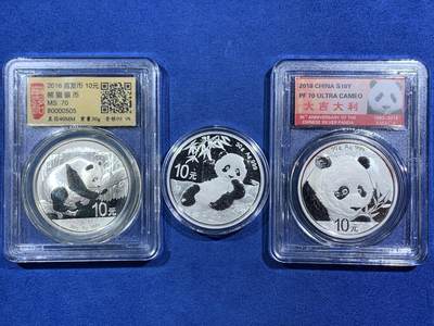 《竞宝斋》第453场 周日，周一 2场连拍 （全场包邮，欢迎送拍） - 三枚一组 熊猫10元银币 999银 30克/枚