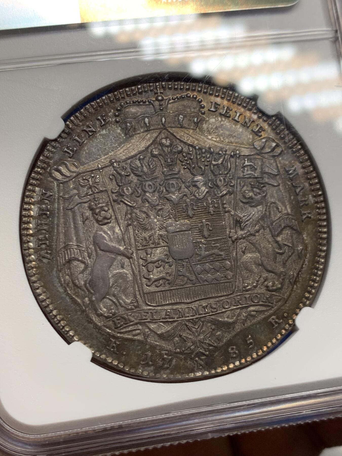 《竞宝斋》第453场 周日，周一 2场连拍 （全场包邮，欢迎送拍） NGC MS62 德国1785年霍亨洛厄-新施泰因-厄林根1泰勒 单年版精品小邦泰勒