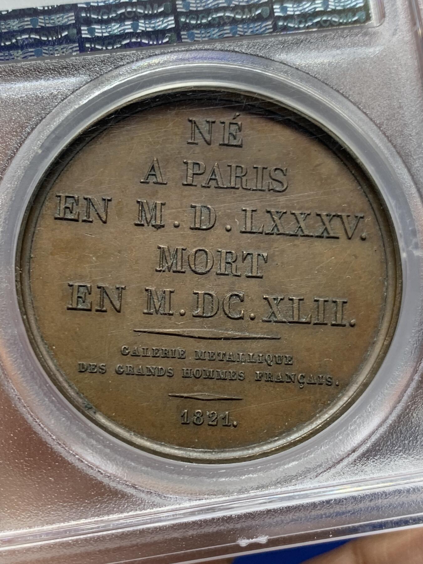 《竞宝斋》第453场 周日，周一 2场连拍 （全场包邮，欢迎送拍） PCGS SP63 法国1821年红衣主教黎塞留纪念章 高浮雕 加厚盒