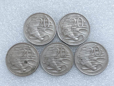 第一海外回流一元起拍收藏 散集专场  第284期 - 澳大利亚1970年20分硬币 5枚