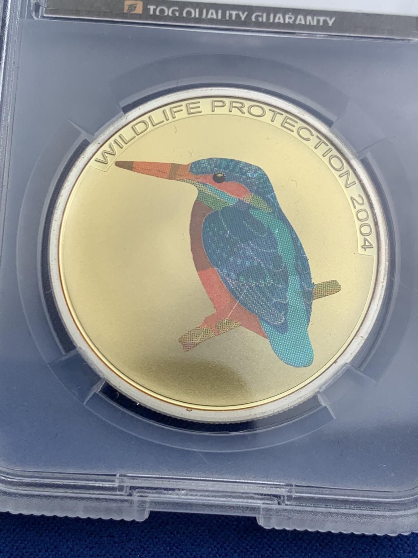 《竞宝斋》第453场 周日，周一 2场连拍 （全场包邮，欢迎送拍） TQG PF69UC 刚果2004年野生动物保护-翠鸟10法郎银币 925银