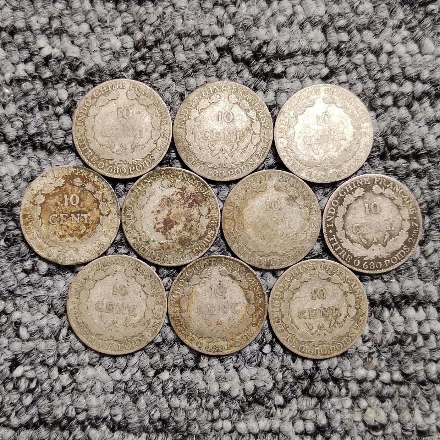 法属印支坐洋10分小银币十枚