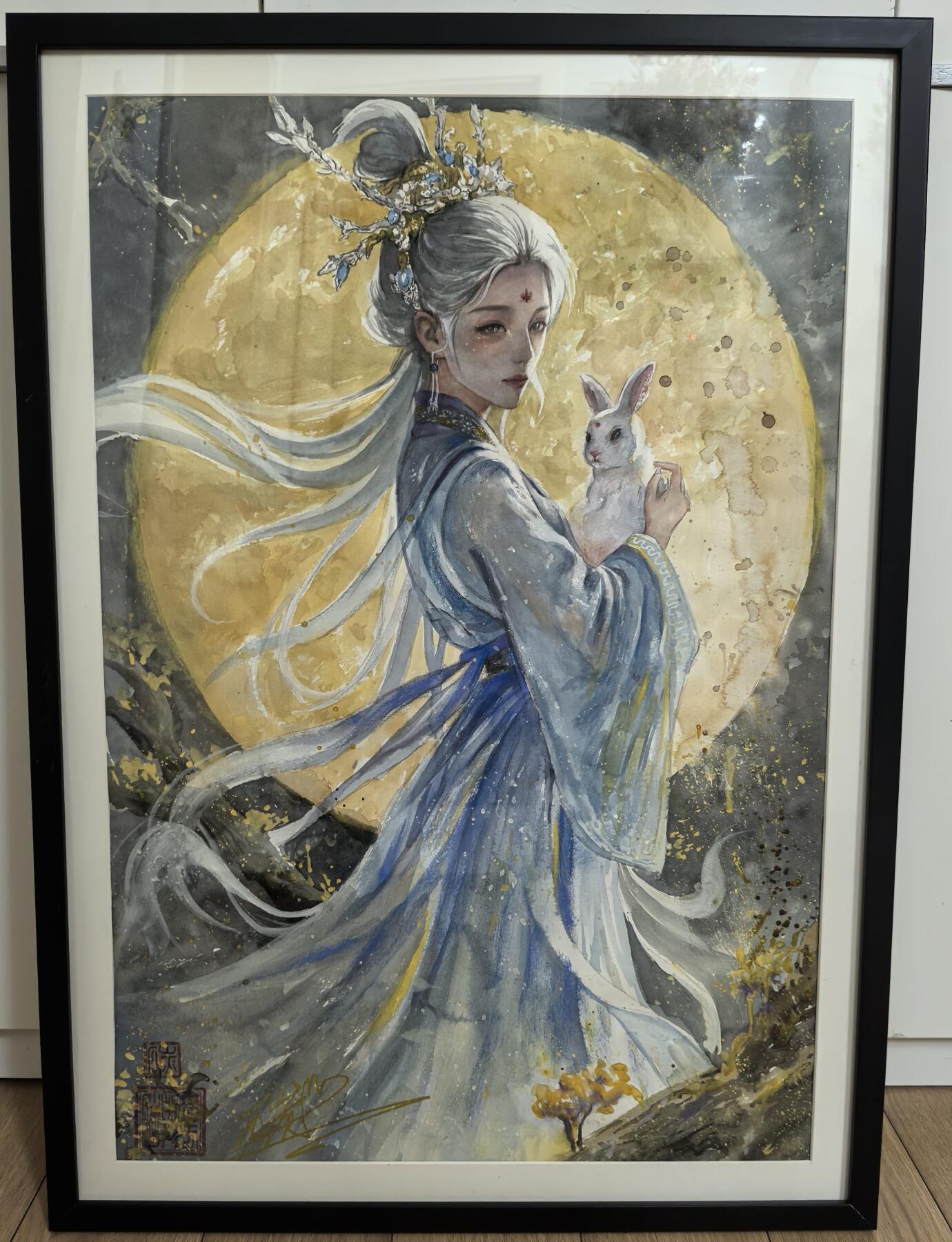 丫丫卡拍--跨年特档*满赠妲己特卡，本场包含之前流拍品（12月31日22点截拍） 【亲签大画原稿】嫦娥《碳的N次方》尺寸：小二开，约74*52cm 带木质外框