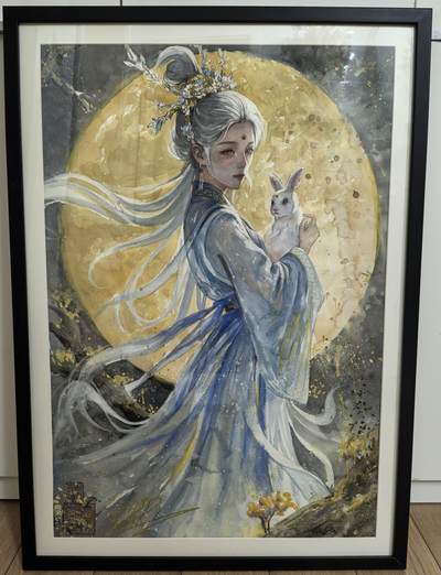 丫丫卡拍--跨年特档*满赠妲己特卡，本场包含之前流拍品（12月31日22点截拍） - 【亲签大画原稿】嫦娥《碳的N次方》尺寸：小二开，约74*52cm 带木质外框