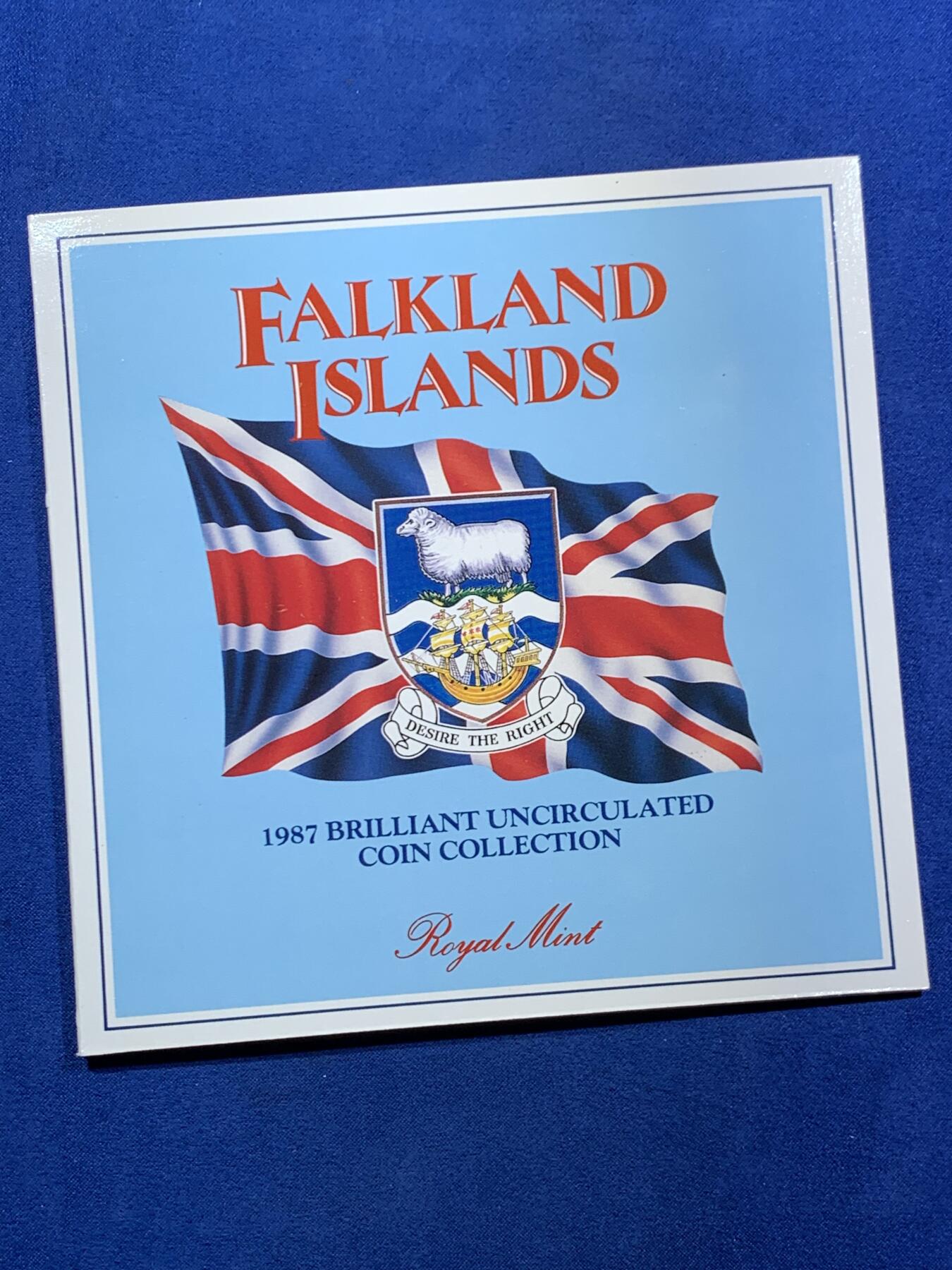 《竞宝斋》第453场 周日，周一 2场连拍 （全场包邮，欢迎送拍） 福克兰群岛 1987 造币厂套装 全7枚套币 英国皇家造币厂