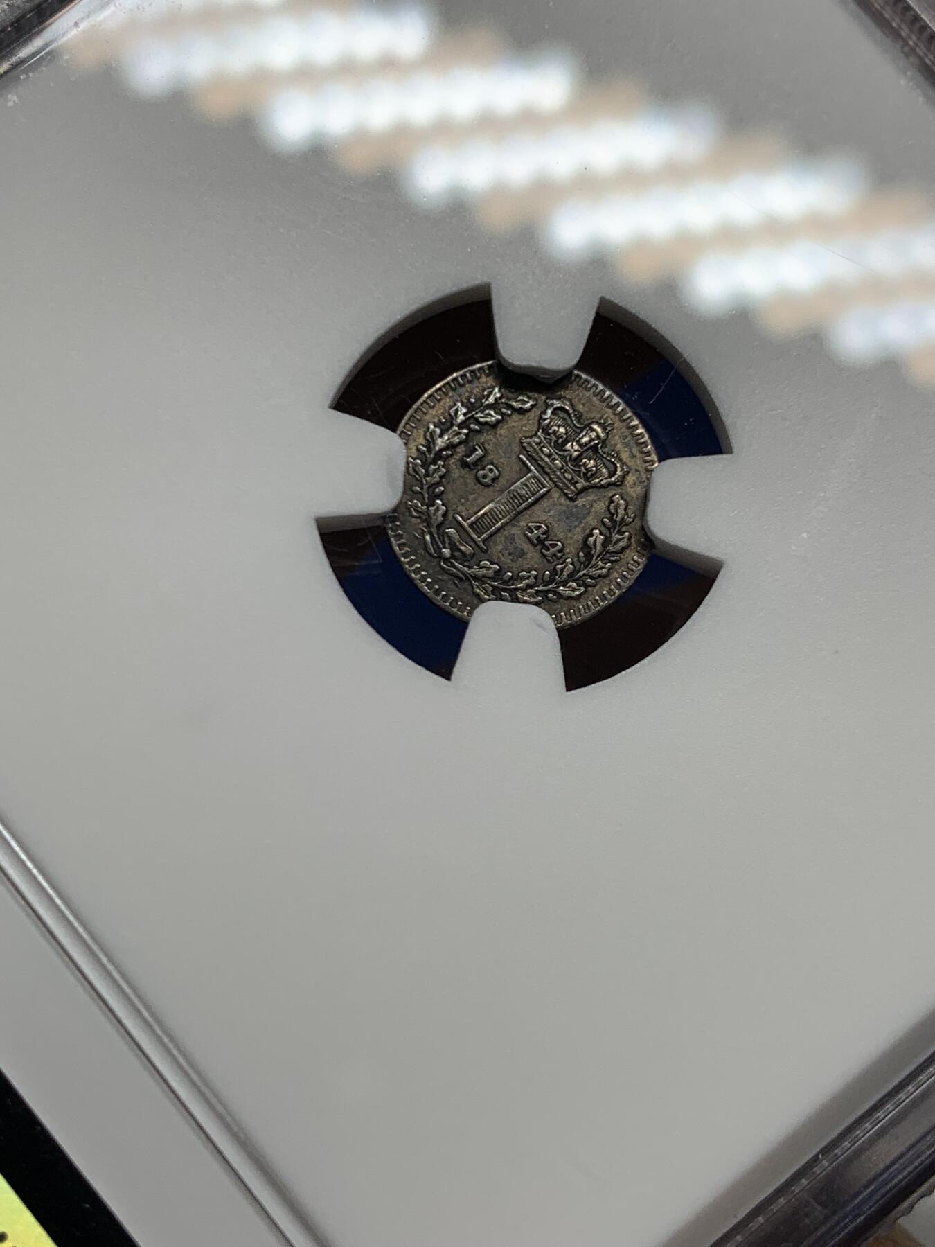 《竞宝斋》第453场 周日，周一 2场连拍 （全场包邮，欢迎送拍） NGC AU53 英国1844年维多利亚1便士银币 濯足节最小面值