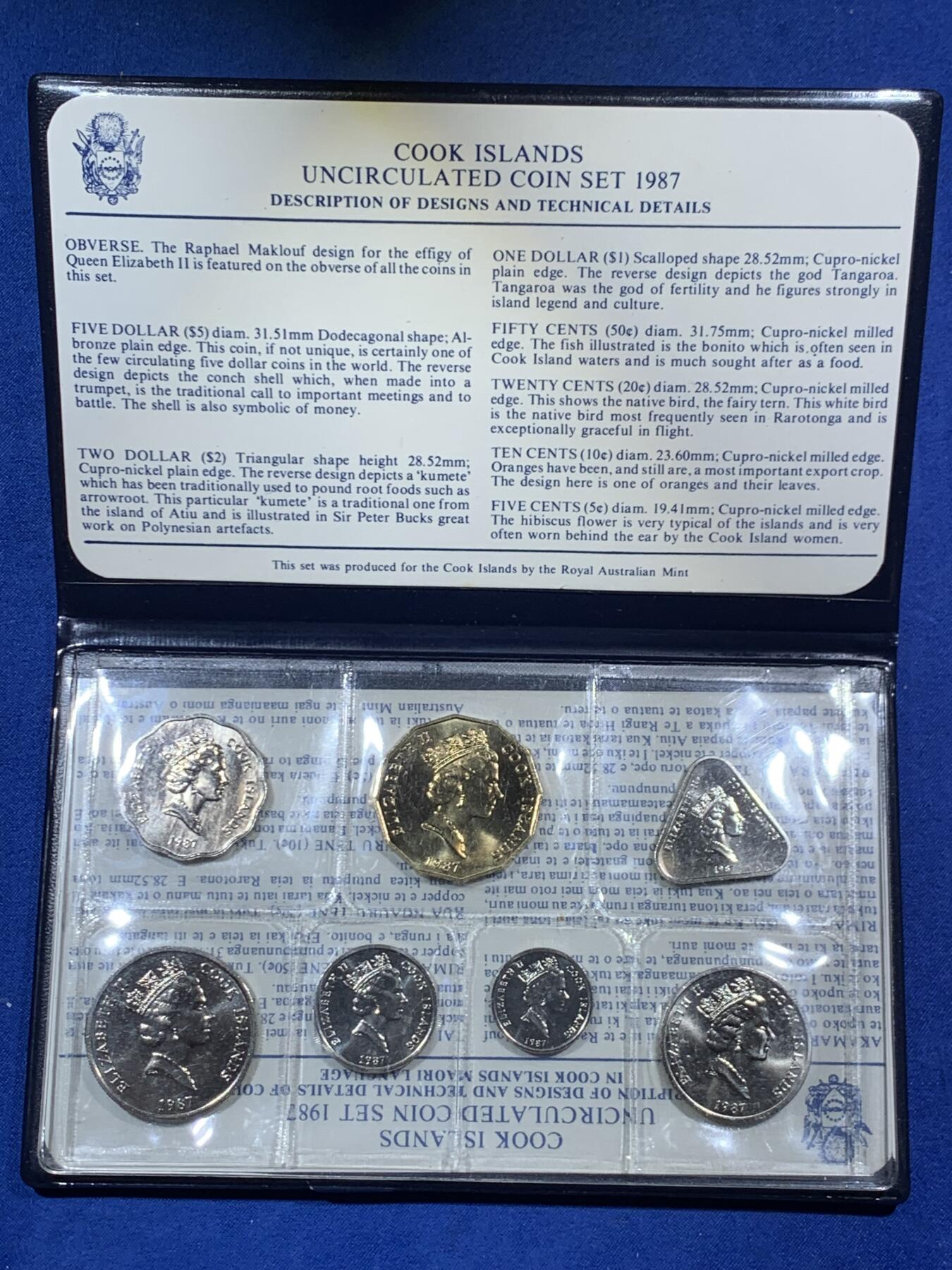 《竞宝斋》第453场 周日，周一 2场连拍 （全场包邮，欢迎送拍） 原封装 库克群岛1987年套币