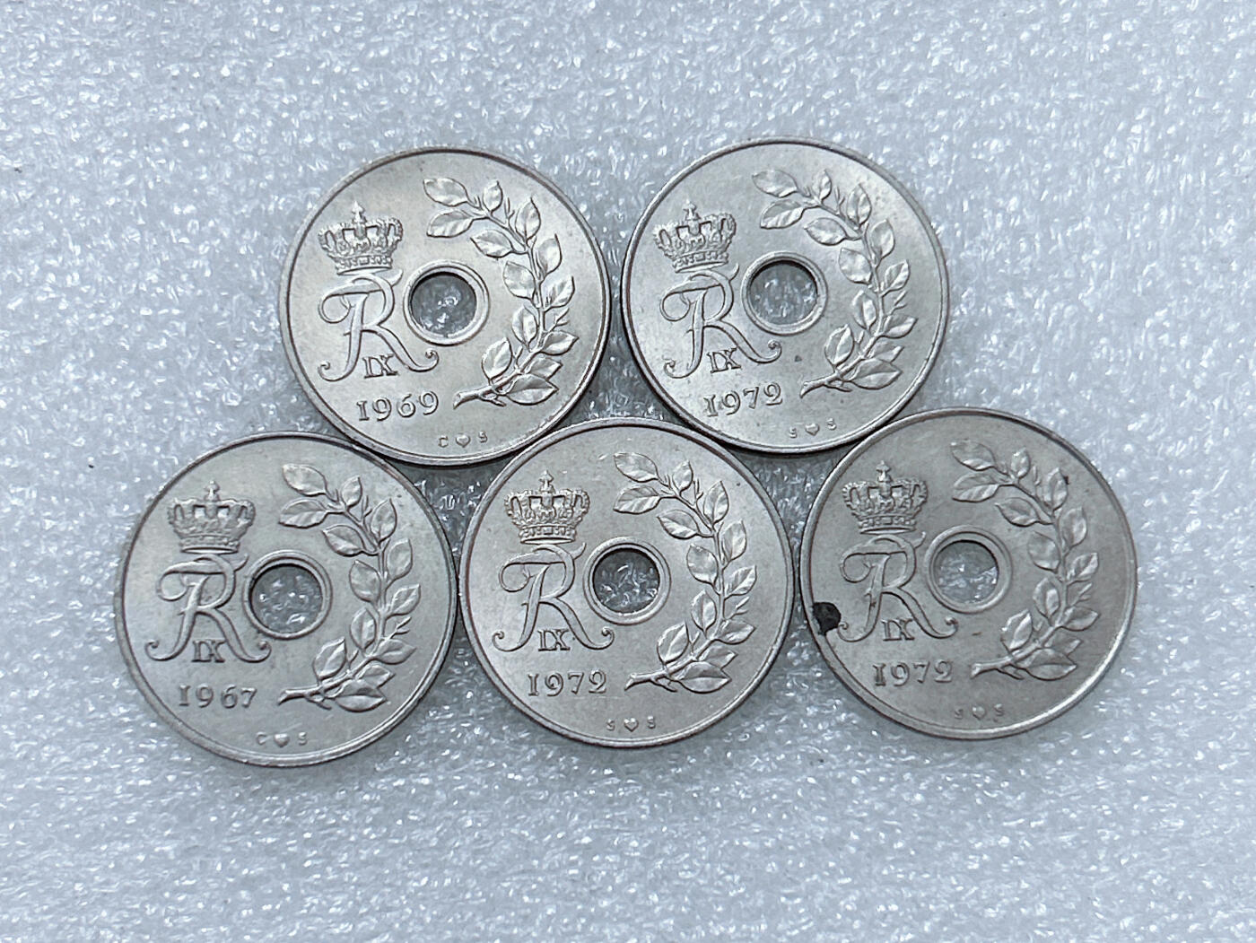 第一海外回流一元起拍收藏 散集专场  第284期 丹麦25欧尔硬币 5枚 带光好品