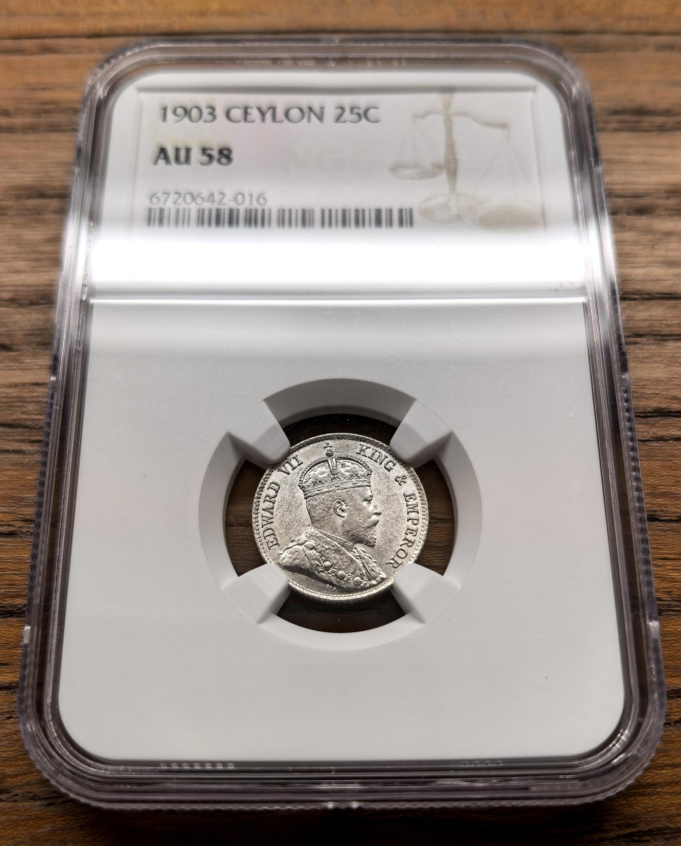 凡希社世界钱币微拍第三百十六期 1903英属锡兰爱七5分NGC-AU58