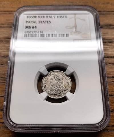 凡希社世界钱币微拍第三百十六期 - 1868梵蒂冈教宗庇护九世10SOL银币NGC-MS64