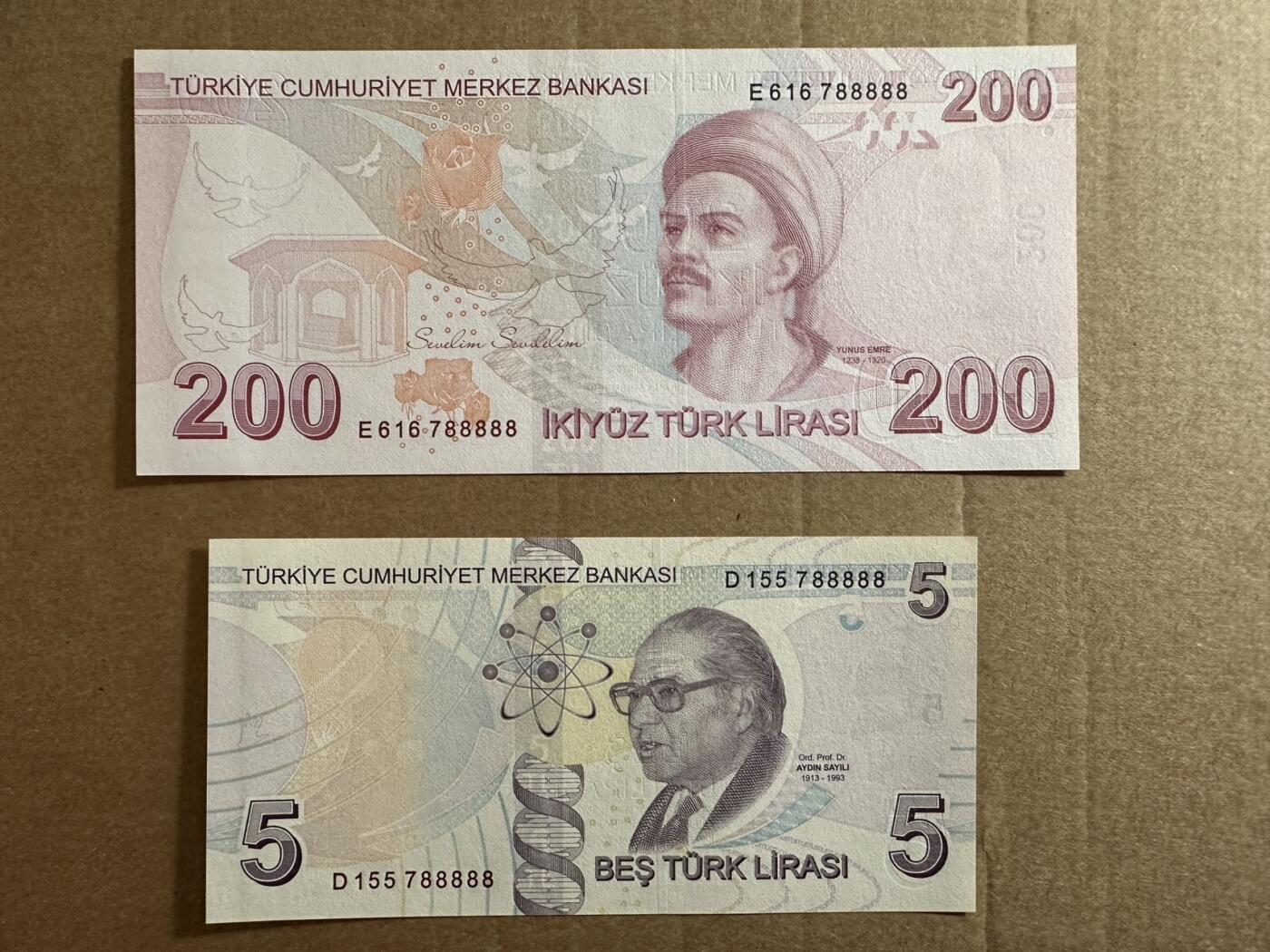 🐍甜小邱世界纸币收藏🐍第138期精品场💐 88888老虎两张！全新UNC 土耳其 200-5里拉 2009