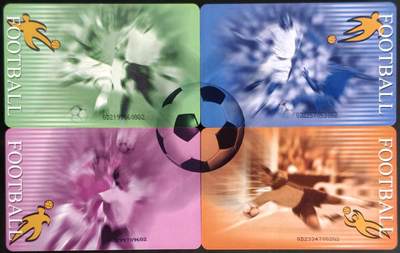 公藏第60期裸卡拍卖 - 电信IC新卡【IC-61  足球】4全芯片光亮，卡好品，广东版。