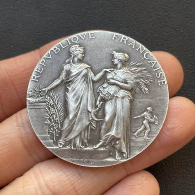 「木头集藏」章牌专场-第65场 - 法国丰收女神银章，直径：41 mm，37.2g，边铭：丰饶角 1ARGENT，经典农业题材。