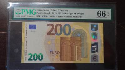 【新年首拍】世界钱币～微拍第222期暨2025年第62期  评级币专场 剩余部分硬通评级币汇率起拍 欢迎参与 - 2019年200欧元 PMG66E尾号3766