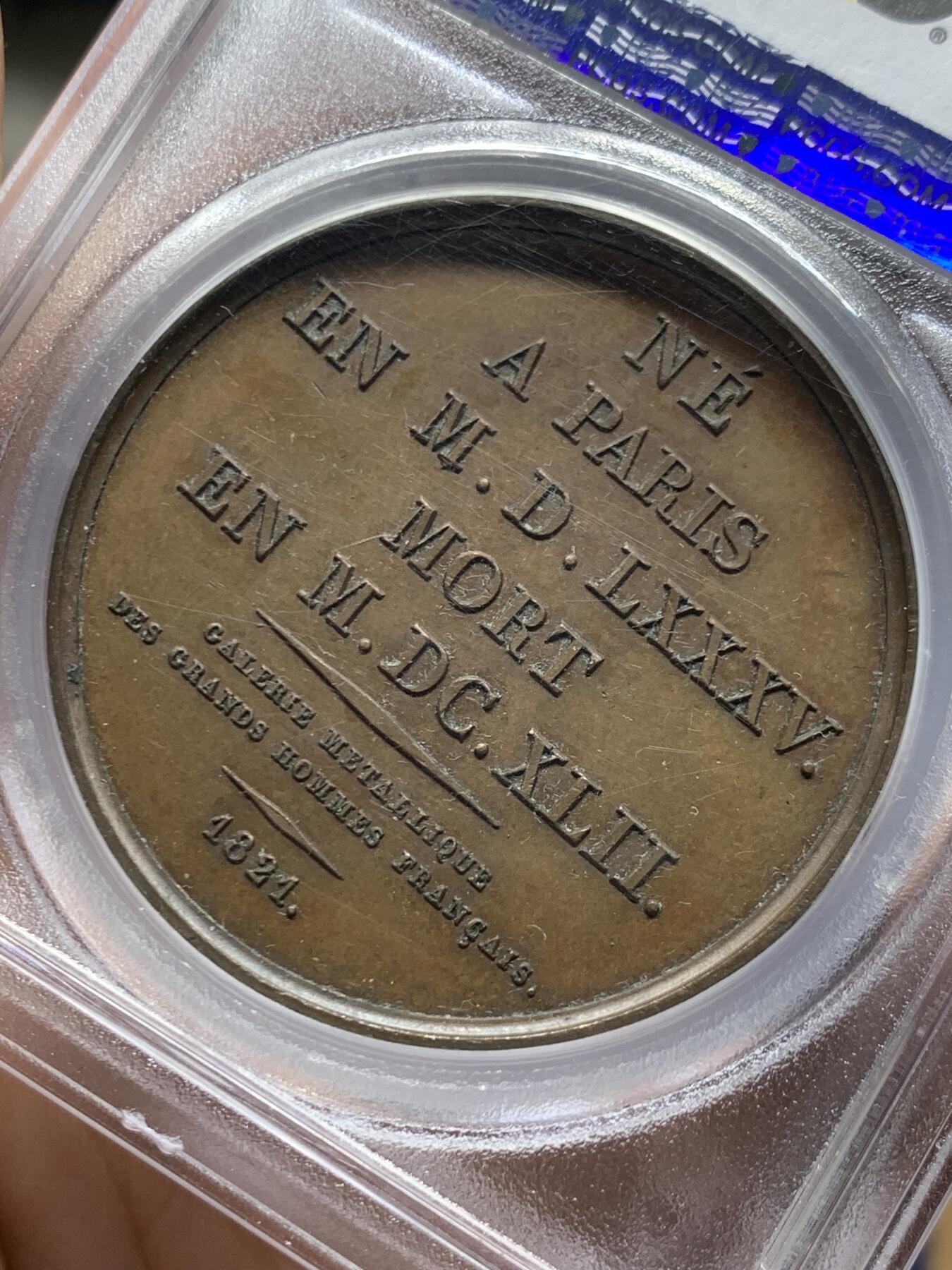 《竞宝斋》第453场 周日，周一 2场连拍 （全场包邮，欢迎送拍） PCGS SP63 法国1821年红衣主教黎塞留纪念章 高浮雕 加厚盒