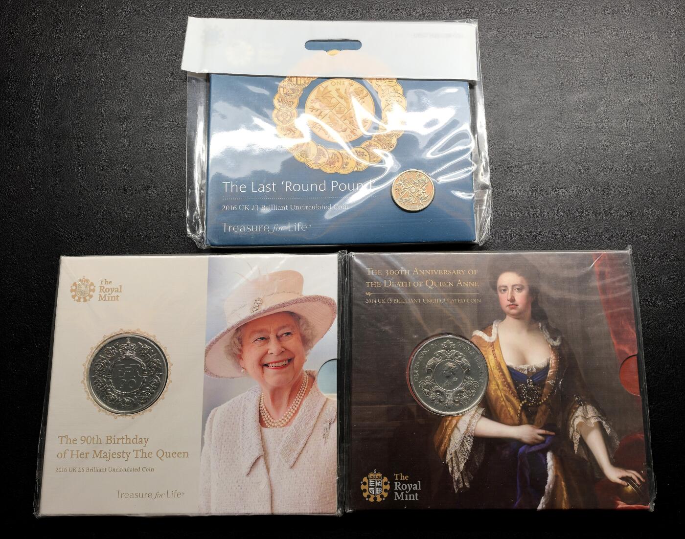 凡希社世界钱币微拍第三百十六期 英国5镑纪念币两种+最后的圆形英镑，原厂证书全品。