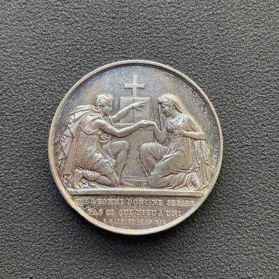 「木头集藏」章牌专场-第65场 - 法国婚礼纪念银章，直径：31.9mm，14.4g，边铭：手指 ARGENT （1845-1860）。