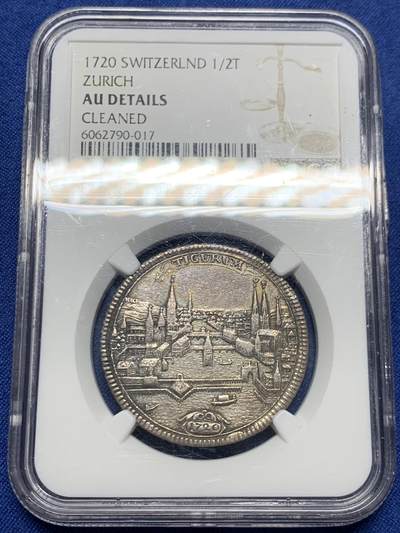 《竞宝斋》第453场 周日，周一 2场连拍 （全场包邮，欢迎送拍） - NGC AUD 瑞士 苏黎世 1720年 半泰勒 银币 景观泰勒里不可或缺的一枚 背面狮子鬃毛依然分明 包浆自然 可藏